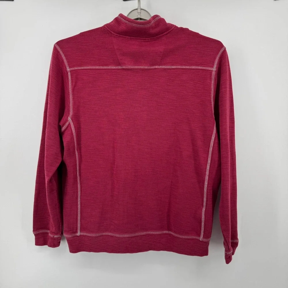 Tommy Bahama Mens Large Red‎ Pima Cotton Tencel Quarter Zip Pullover Sweater